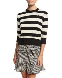 Veronica Beard Cape Dropped-Stitch Striped Sweater  Black White at Neiman Marcus