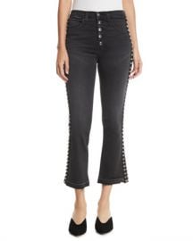 Veronica Beard Carolyn Flare-Leg Jeans w  Studded Tuxedo Stripes at Neiman Marcus