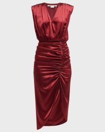 Veronica Beard Casela Ruched V-Neck Midi Dress at Neiman Marcus