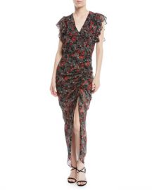 Veronica Beard Cecile Ruched Floral-Print Silk Dress at Neiman Marcus