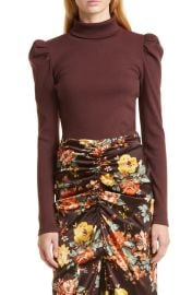 Veronica Beard Cedar Puff Sleeve Turtleneck Rib Top at Nordstrom