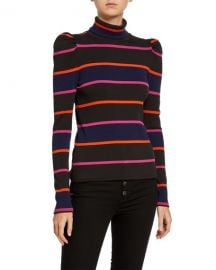 Veronica Beard Cedar Stripe Puff-Sleeve Turtleneck Top at Neiman Marcus