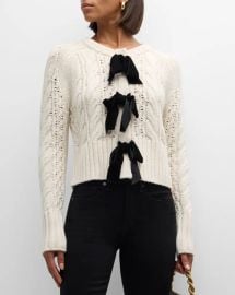 Veronica Beard Christina Cable Knit Bow Sweater at Neiman Marcus