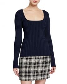 Veronica Beard Clara Square-Neck Ribbed Pullover Sweater at Neiman Marcus