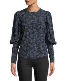 Veronica Beard Clarke Floral Button-Back Silk Top at Neiman Marcus