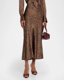 Veronica Beard Clover Paisley Stretch Silk Midi Skirt at Neiman Marcus