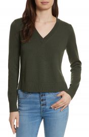 Veronica Beard Concord V Neck Mixed Media Sweater at Nordstrom