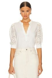 Veronica Beard Coralee Knit Button Front Eyelet Sleeve Top at Revolve