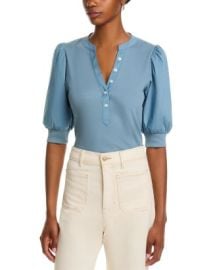 Veronica Beard Coralee Mixed Media Puff Sleeve Top Bloomingdales at Bloomingdales