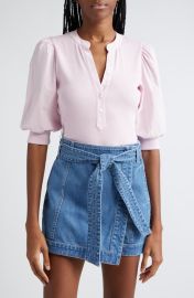 Veronica Beard Coralee Puff Shoulder Rib Stretch Poplin Top at Nordstrom