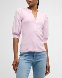 Veronica Beard Coralee Puff Sleeve Button-Front Top at Neiman Marcus