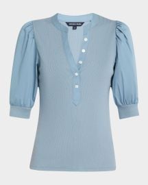 Veronica Beard Coralee Puff Sleeve Button-Front Top at Neiman Marcus