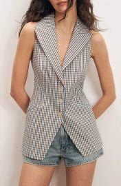 Veronica Beard Costa Stretch Cotton Gingham Vest at Nordstrom