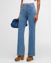 Veronica Beard Crosbie Cropped Wide-Leg Stripe Jeans at Neiman Marcus