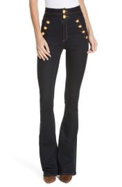 Veronica Beard Dalida Button Detail Skinny Flare Jeans at Nordstrom