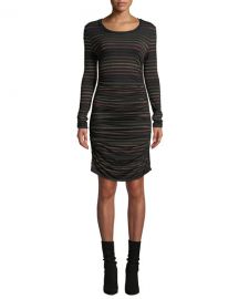 Veronica Beard Daphne Striped Metallic Long-Sleeve Dress at Neiman Marcus