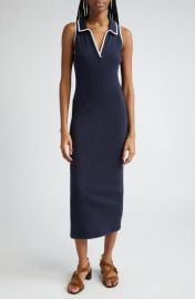 Veronica Beard Darien Contrast Binding Pima Cotton Rib Midi Dress at Nordstrom