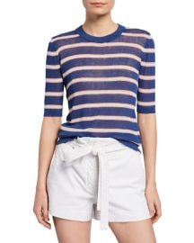 Veronica Beard Dean Striped Elbow-Sleeve Sweater at Neiman Marcus