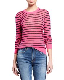 Veronica Beard Dean Striped Linen Crewneck Sweater at Neiman Marcus