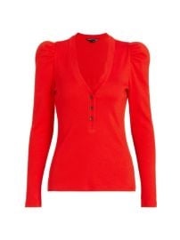 Veronica Beard Dekalb Puff Sleeve Rib Stretch Cotton Top at Saks Fifth Avenue