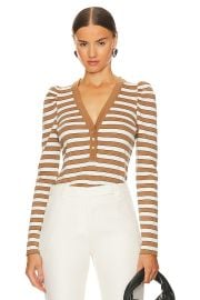 Veronica Beard Delkab Striped Puff Sleeve Top in Camel Multi at Revolve