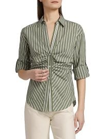 Veronica Beard Devra Ruched Striped Stretch Cotton Button Front Top at Saks Fifth Avenue