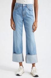 Veronica Beard Dylan Cuffed High Waist Straight Leg Jeans on Silverwood Blue at Nordstrom