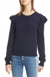 Veronica Beard Earl Ruffle Shoulder Cable Knit Sweater   Nordstrom at Nordstrom