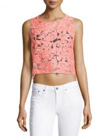 Veronica Beard Embroidered Organza Sleeveless Top Neon Pink at Neiman Marcus