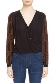 Veronica Beard Embroidered Silk Surplice Blouse at Nordstrom