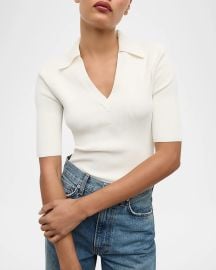 Veronica Beard Emily Ribbed Polo Top at Neiman Marcus
