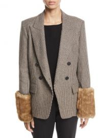 Veronica Beard Fahey Houndstooth Dickey Jacket with Faux-Fur Cuffs at Neiman Marcus