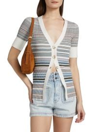 Veronica Beard Fawne Cotton Stripe Cardigan at Saks Fifth Avenue
