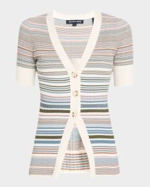 Veronica Beard Fawne Stripe Short-Sleeve Cardigan at Neiman Marcus