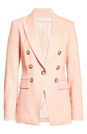 Veronica Beard Gaya Double Breasted Linen Blend Dickey Jacket in Heathered Bright Coral Size 0 at Nordstrom