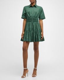 Veronica Beard Greta Short-Sleeve Button-Front Mini Dress at Neiman Marcus