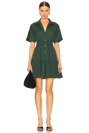 Veronica Beard Greta Short Sleeve Button Front Mini Dress in Forest at Revolve