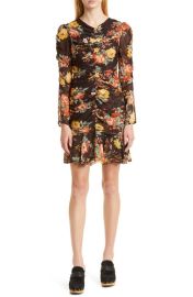 Veronica Beard Hedera Floral Long Sleeve Silk Minidress at Nordstrom