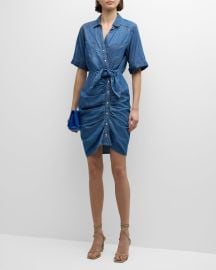 Veronica Beard Hensley Ruched Chambray Dress at Neiman Marcus