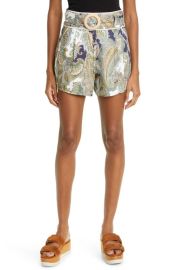 Veronica Beard Hobbes Paisley Belted Linen Shorts at Nordstrom