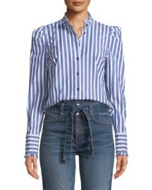 Veronica Beard Holli Striped Strong-Shoulder Button-Front Shirt at Neiman Marcus