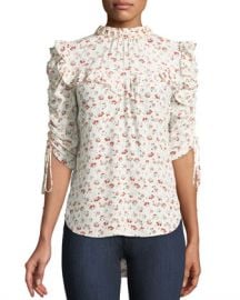 Veronica Beard Howell Floral-Print Silk Ruffle Top at Neiman Marcus