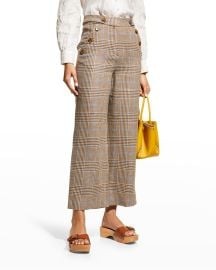 Veronica Beard Hunter Plaid Wide Straight Cropped Tailored Pants at Neiman Marcus