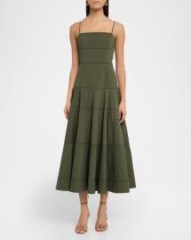 Veronica Beard Ilona Tiered Faille Midi Dress at Neiman Marcus