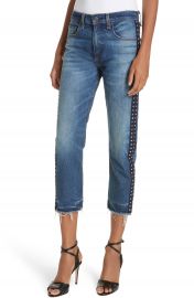 Veronica Beard Ines Rhinestone Side Stripe Girlfriend Jeans at Nordstrom