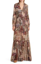 Veronica Beard Isra Mix Print Long Sleeve Silk Maxi Dress at Nordstrom