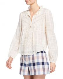 Veronica Beard Jamie High-Neck Cotton Long-Sleeve Blouse at Neiman Marcus