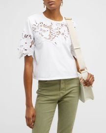 Veronica Beard Jeans Carnaby Lace Embroidered Tee at Neiman Marcus