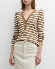 Veronica Beard Jeans Delkab Striped Knit Puff-Sleeve Top at Neiman Marcus