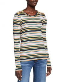 Veronica Beard Jeans Mayer Striped Long-Sleeve Top with Buttons at Neiman Marcus